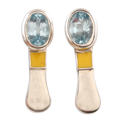 Omega-Back Post Earrings with Faceted Blue Topaz