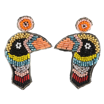 Multicolor Beaded Woodpecker Dangle Earrings