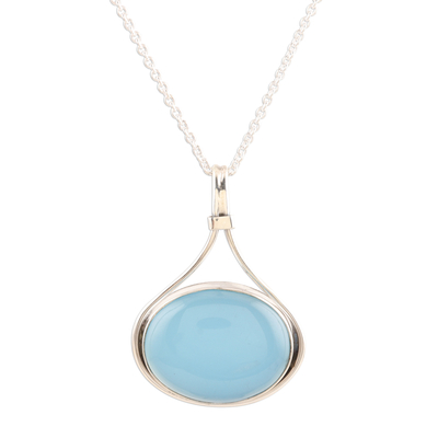 Handmade Sterling Silver Blue Chalcedony Pendant Necklace