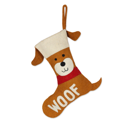 Cute Wool Felt Puppy Dog Christmas Stocking