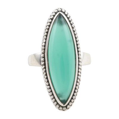 Marquise Green Onyx Cabochon Sterling Silver Cocktail Ring