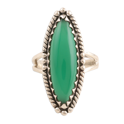 Sterling Silver Cocktail Ring with Green Onyx Cabochon
