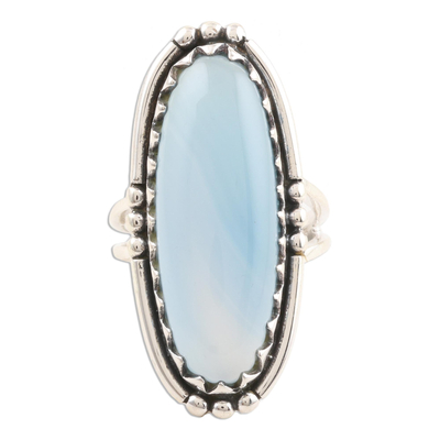 Oval Cabochon of Blue Chalcedony Cocktail Ring
