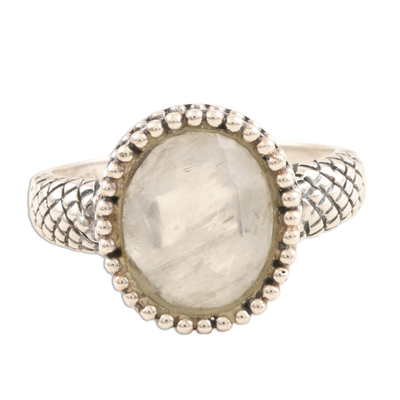 Checkerboard Faceted Rainbow Moonstone Sterling Silver Ring