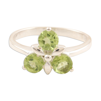 Peridot Cluster Sterling Silver Cocktail Ring