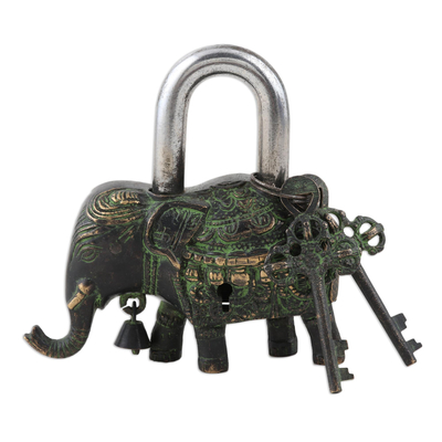 Brass Elephant Padlock with Keys