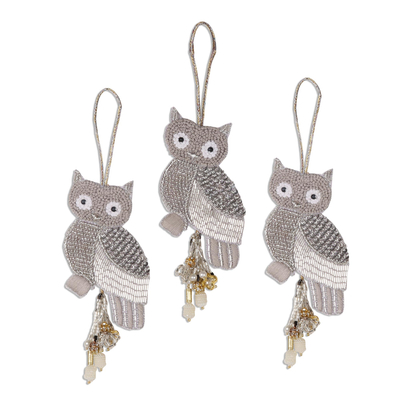 Beaded Owl Christmas Ornaments (Set of 3)