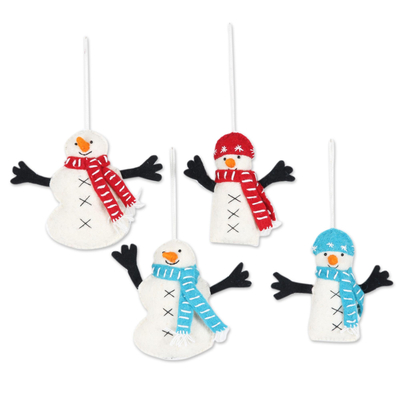 Hand Made Felted Snowman Christmas Tree Ornaments (Set of 4)