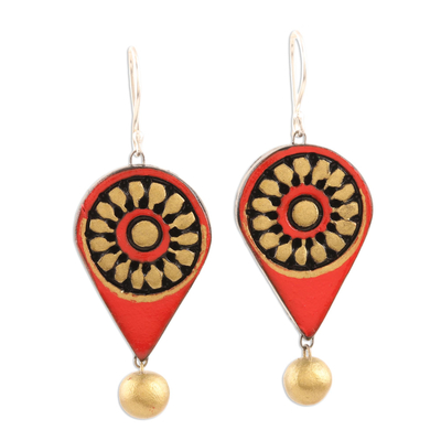 Hand Painted Ceramic Dangle Earrings from India
