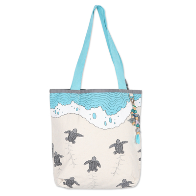 Sea Turtle Print Cotton Canvas Tote Bag