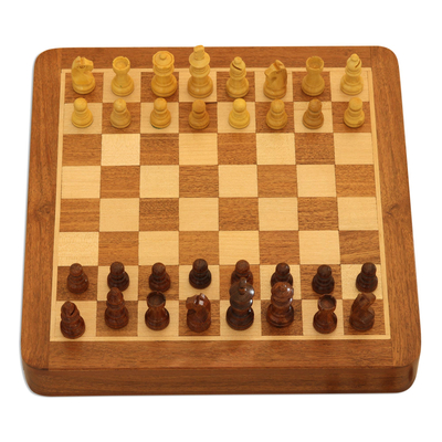 Hand Crafted Acacia and Haldu Wood Chess Set