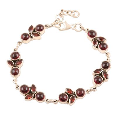 Natural Garnet Sterling Silver Link Bracelet