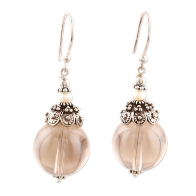 Smoky Quartz and Cultured Freshwater Pearl Dangle Earrings