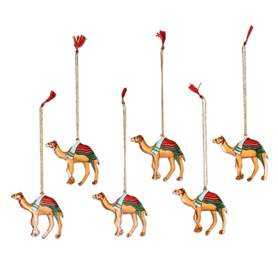 Artisan Crafted Wood Camel Ornaments (Set of 6)
