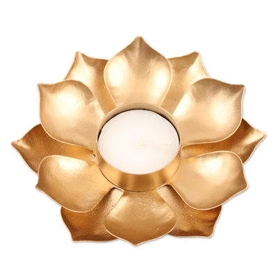 Gold Finish Steel Lotus Blossom Tealight Candleholder