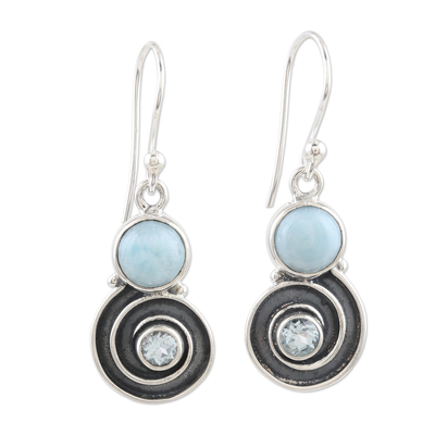 Larimar and Blue Topaz Sterling Silver Dangle Earrings