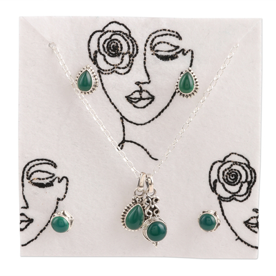 Hand Made Green Onyx and Sterling Silver Jewelry Set