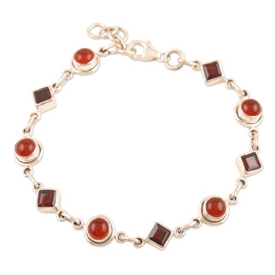 Faceted Garnet and Carnelian Cabochon Bracelet