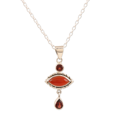 Carnelian and Garnet Sterling Silver Pendant Necklace