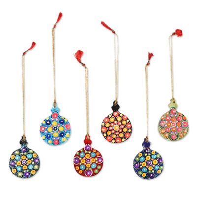 Hand Painted Multicolored Christmas Ornaments (Set of 6)