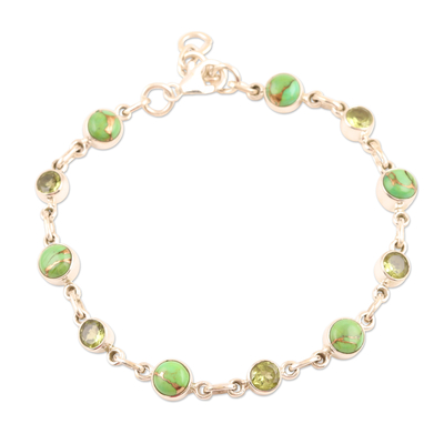 Handmade Peridot and Composite Turquoise Link Bracelet