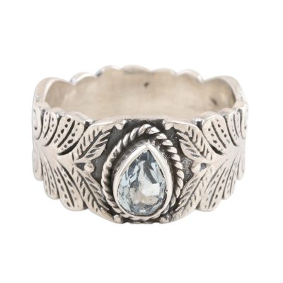 Artisan Crafted Blue Topaz and Sterling Silver Band Ring