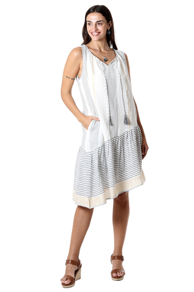 Hand Woven Asymmetrical Striped Cotton Dress