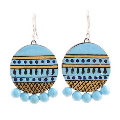 Hand Made Blue Ceramic Dangle Earrings from India