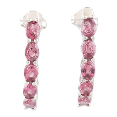 Rhodium-Plated Sterling Silver Garnet Drop Earrings