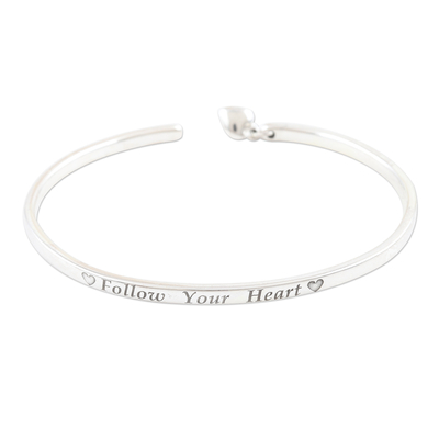 Hand Made Sterling Silver Heart Charm Cuff Bracelet