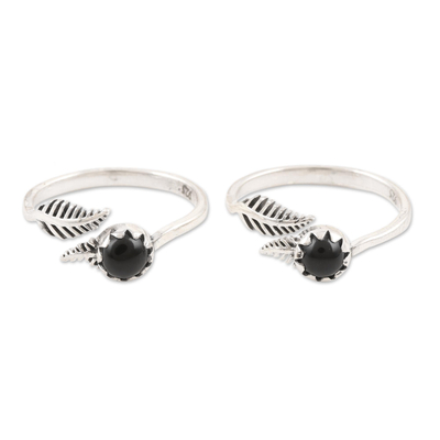 Black Onyx and Sterling Silver Toes Rings (Pair)