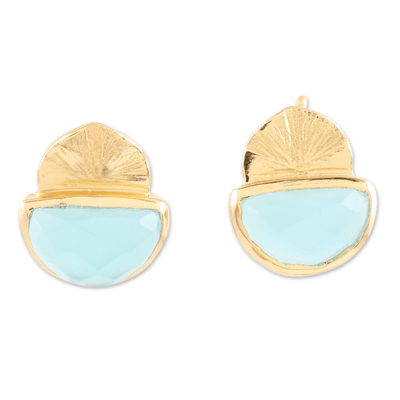 Gold-Plated Sterling Silver Chalcedony Stud Earrings