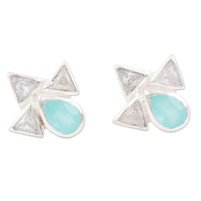 Chalcedony and Cubic Zirconia Button Earrings