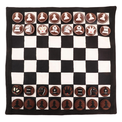 Hand Embroidered Cotton and Suede Chess Set