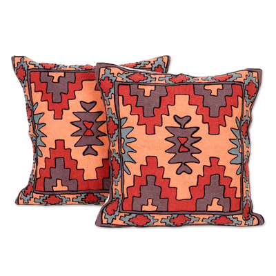 Chain Stitched Cotton Cushion Covers from India (Pair)
