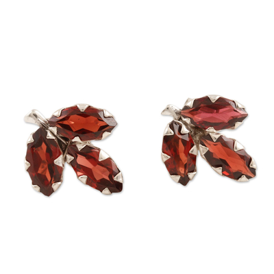 Garnet and Sterling Silver Button Earrings