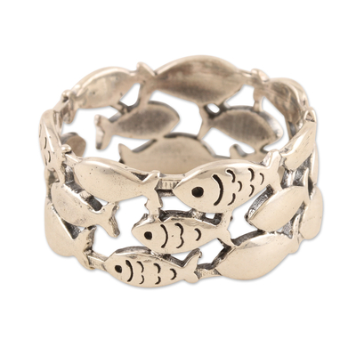 Handmade Sterling Silver Fish-Motif Band Ring