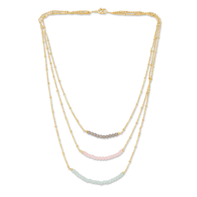Gold-Plated Chalcedony and Rose Quartz Pendant Necklace