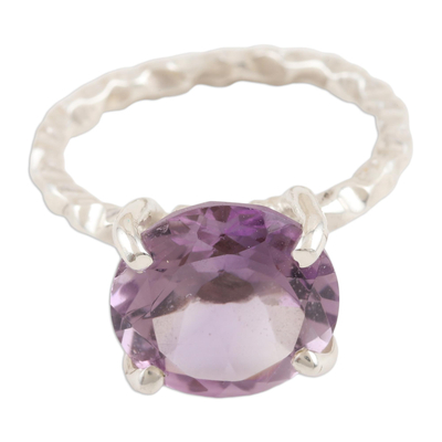 Rhodium-Plated Sterling Silver Amethyst Cocktail Ring