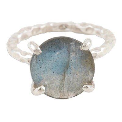 Rhodium-Plated Sterling Silver Labradorite Cocktail Ring