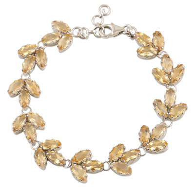 Rhodium-Plated Sterling Silver and Citrine Link Bracelet