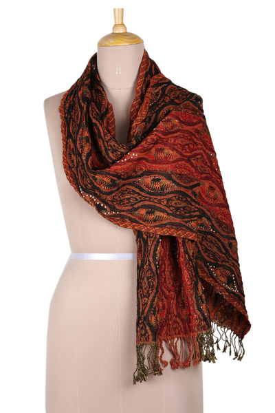 Crinkled Paisley-Patterned Wool Scarf