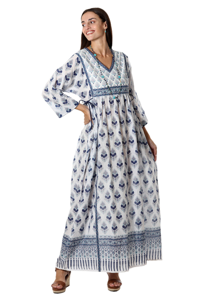 Cotton Floral-Motif Maxi Dress from India