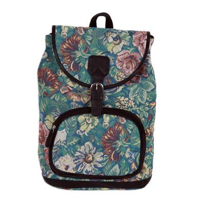 Leather and Cotton Floral-Motif Backpack
