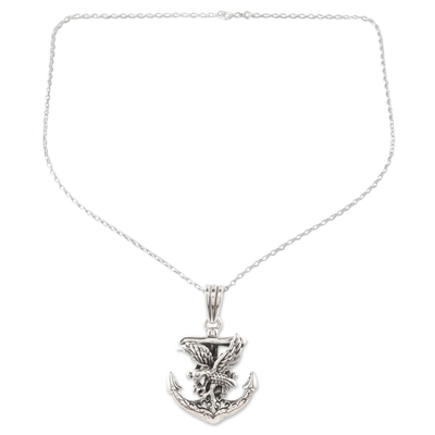 Sterling Silver Eagle and Anchor Pendant Necklace