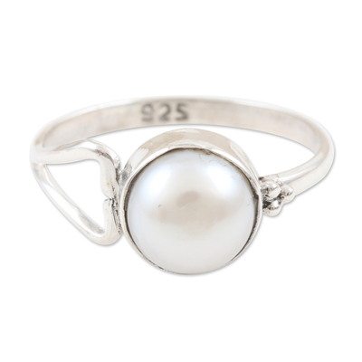 Handmade Pearl and Sterling Silver Single Stone Ring