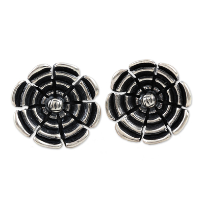 Sterling Silver Floral Button Earrings