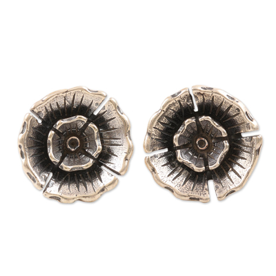 Hand Made Sterling Silver Floral Button Earrings