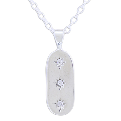 Cubic Zirconia and Sterling Silver Pendant Necklace