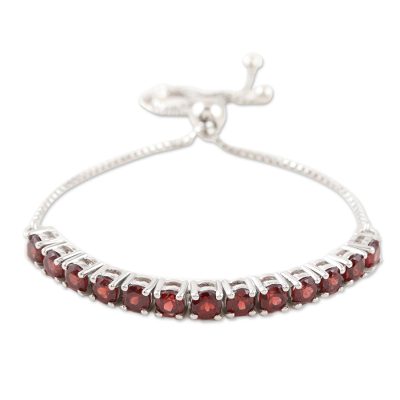 Rhodium-Plated Garnet Pendant Bracelet